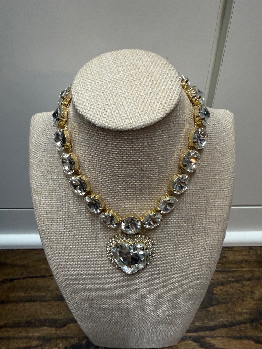 Crystal Heart Pendant Statement Necklace